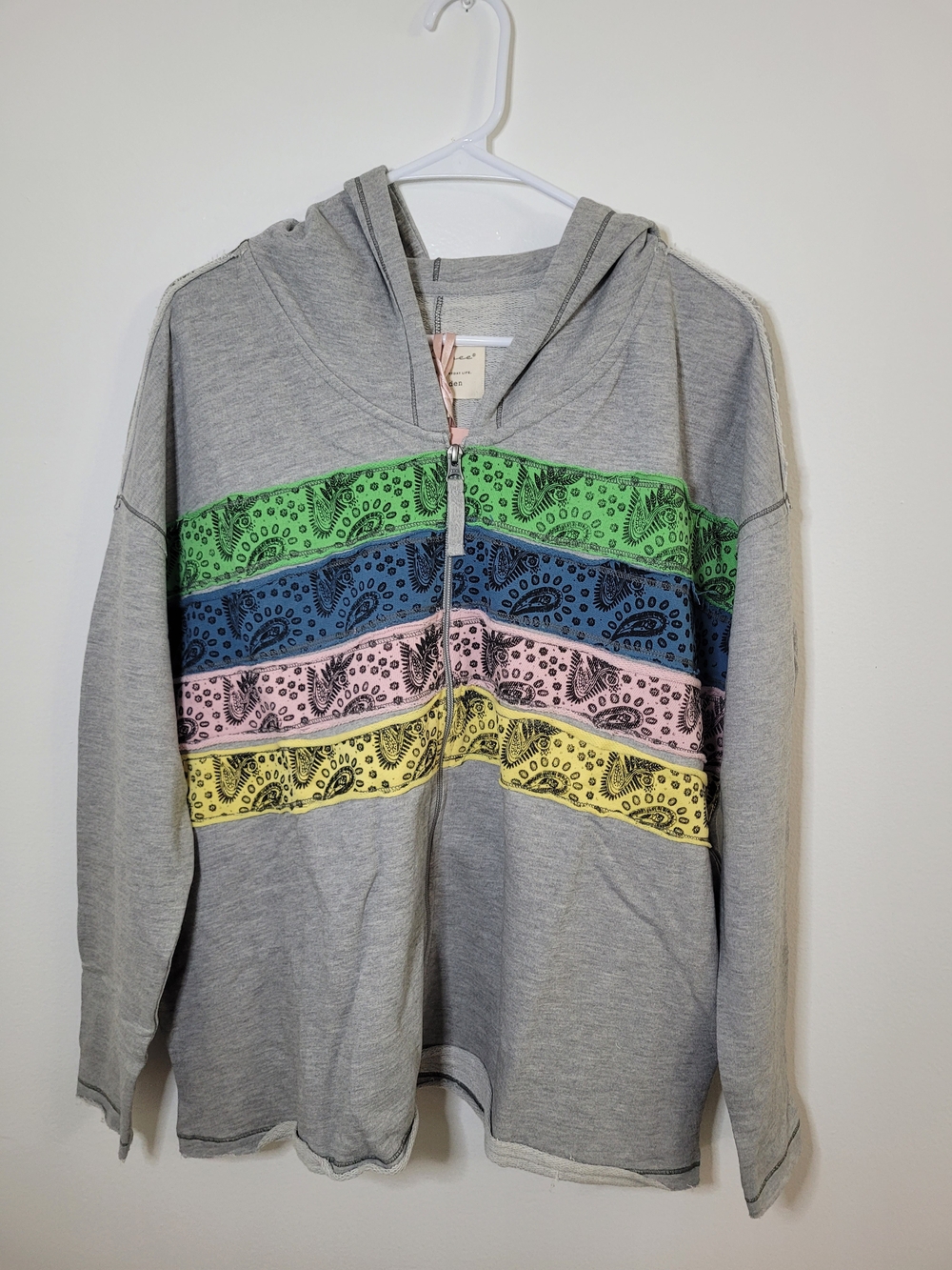 Evy's Tree The Arden Gray Zip Up Hoodie W/ Paisley Striped Accents Size Medium